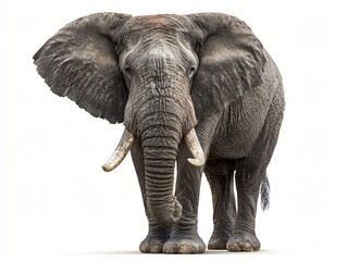 Obraz premium Majestic African Elephant Large Tusks Isolated on White Background Wildlife Photography