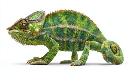 Obraz premium Green Chameleon Pixel Art Side Profile on White