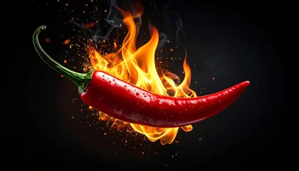 Plexiglas schilderij Hete pepers Red Chili Pepper in Flames  © Weli