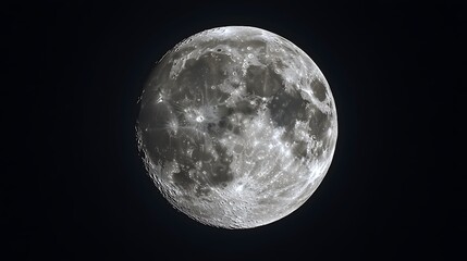 Obraz premium Detailed Lunar Surface on Black Full Moon Showing Craters and Texture Viewed Closely