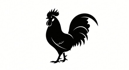 Elegant Black Rooster Silhouette Farm Animal Illustration Graphic Design Element