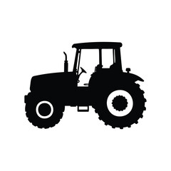 Silhouette of a Classic Tractor with Large Tires on a White Background, tractor silhouette vector illustration