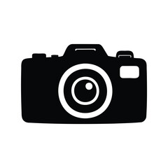 Stylized camera icon in black and white for photography themes and visuals, traffic camera silhouette vector illustration