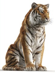 Obraz premium Pixelated Tiger Portrait Detailed Close Up of a Sitting Tiger on White Background