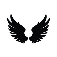 Black silhouette of feathered wings of an angel or bird on white, wings silhouette vector illustration