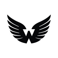 Black and White Winged W Letter Logo Design for Angelic Symbolism, wings of freedom icon silhouette vector illustration