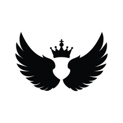 Black winged crown emblem depicting majesty, power, and sophisticated design for royalty, wings with crown silhouette vector illustration