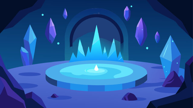 Illustration of a crystal cave with a pool