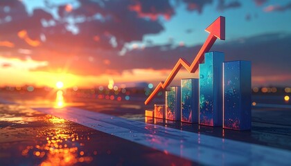 Rising business arrow over blurred airport runway background