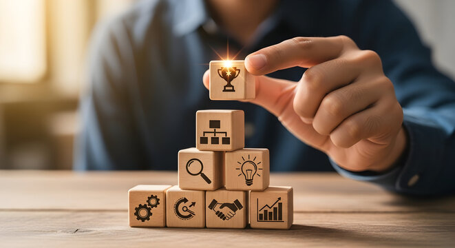 Building success step-by-step with strategic planning, innovation, and teamwork for ultimate achievement - Powered by Adobe