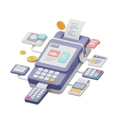 Modern Cash Register and Payment Terminal in a 3D Style Design