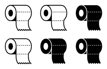 Six Toilet Paper Roll Icons: White and Black Variations