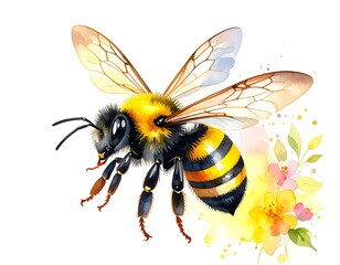 Watercolor bee in flight