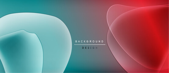 Abstract shapes blend turquoise, red hues. Gradient background features text background design. Minimalist aesthetic, modern presentation.