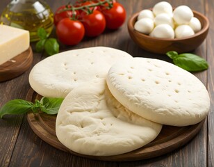 Raw pizza dough with ingredients
