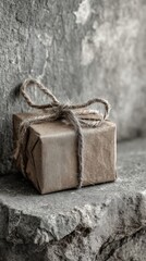 Rustic Gift Box With Glitter And Twine On Stone Surface