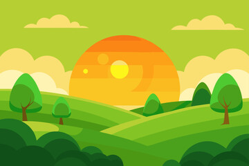 Obraz premium Cityscape with buildings and orange sun