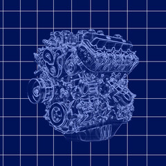 car engine blueprints illustration