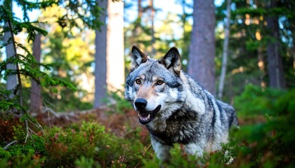 Obraz premium Grey wolf in a forest