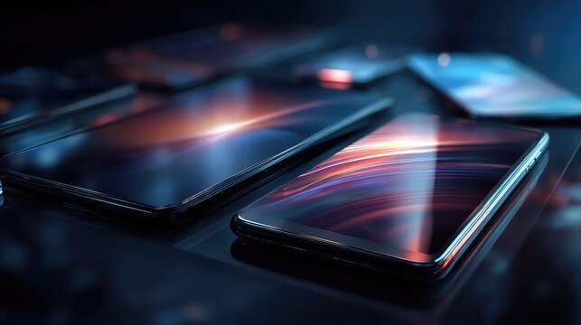 Modern communication devices abstract concept with sleek metallic surfaces and gradient lighting.