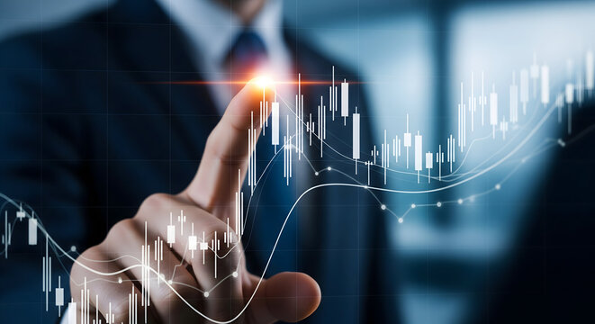 Professional analyzing financial growth charts, making strategic decisions with glowing data visualization