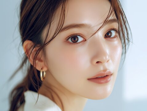 大きな瞳と透明感ある美肌が魅力的な日本人女性の横顔