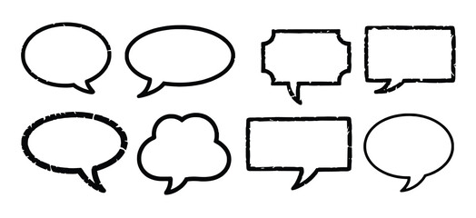 Collection of Eight Varied Speech Bubbles with Distressed Borders