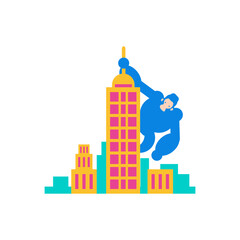 Obraz premium King Kong.Stylized blue gorilla climbing tall building isolated on transparent background.