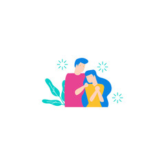Obraz premium comforting.Couple embracing with plants and sparkles isolated on transparent background.