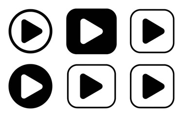 Collection of Play Button Icons: Circle, Square, and Rounded Square Designs