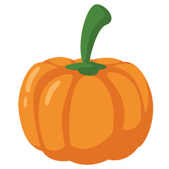 Orange pumpkin with green stem. Perfect for fall-themed graphics, harvest illustrations, or culinary designs.