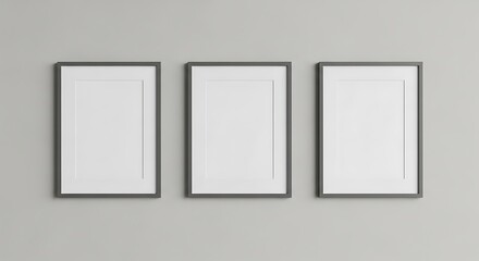 Three Empty Picture Frames on a Gray Wall.