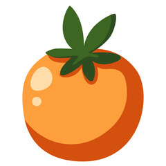 Orange persimmon with green leaves. Ideal for fruit illustrations, healthy eating graphics, or seasonal harvest visuals.