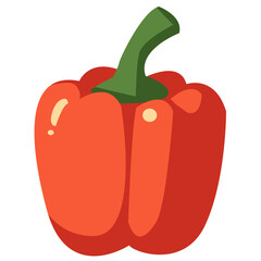 Red bell pepper with dark green stem. Suitable for food illustrations, healthy eating designs, or diet graphics.