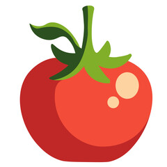 Red tomato with green stem and leaves. Great for recipe illustrations, food graphics, or diet-related designs.