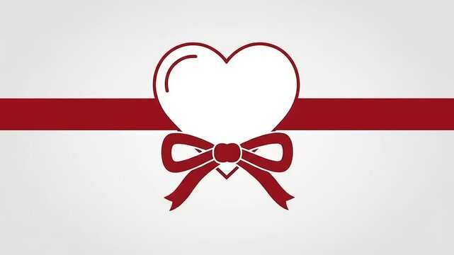 Simple heart design with a ribbon and bow on a light background, ideal for Valentine's Day themes