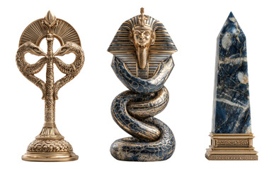 Egyptian Artifacts Featuring Cobra, Pharaoh, and Obelisk in Elegant Style