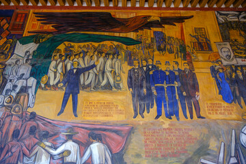 Morelia, Mexico - February 16, 2025: Mural in the Government Palace of the State of Michoacan, work...