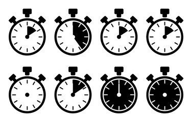Collection of Stopwatch Icons Showing Different Time Intervals
