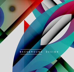 Obraz premium Abstract geometric shapes overlap, creating dynamic composition. Vivid colors blend, forming modern background design. Smooth gradients enhance visual depth.