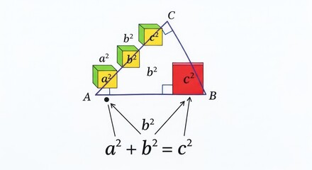 Pythagorean Theorem Illustrated with Colorful Cubes and Geometric Triangle Diagram