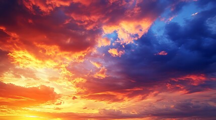 Obraz premium Dramatic Sky with Fiery Red and Blue Clouds at Sunset or Sunrise Scenery