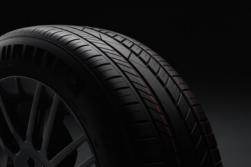 Close up of a new car tire with detailed tread pattern