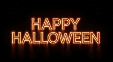 Spooky neon glow Happy Halloween text creates festive seasonal atmosphere