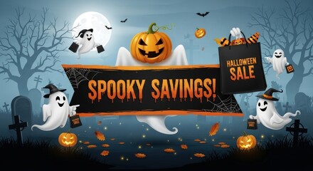Spooky savings on Halloween treats with playful ghosts and pumpkins galore