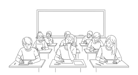 Classroom of Students taking an Exam with One Student Looking Bored