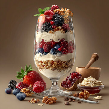 Clear Parfait Glass With Berry Layered Granol Midjourney Yogurt