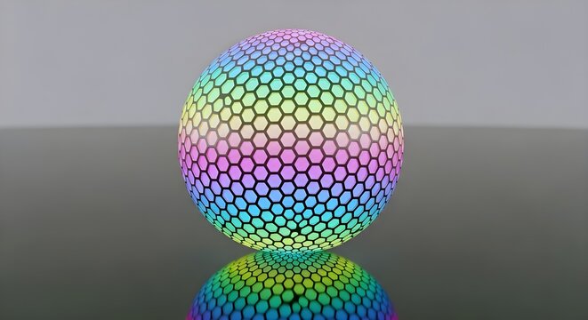 AI-Generated Image of a Hexagonal Sphere with a Rainbow Gradient

