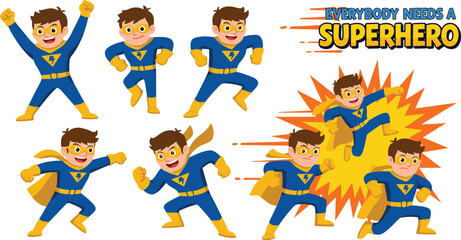 Superhero boy clipart, lightning bolt superhero graphics, kids hero illustrations, comic style clipart set, printable superhero decorations, digital stickers