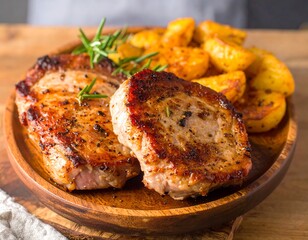 Grilled pork chops with roasted potatoes